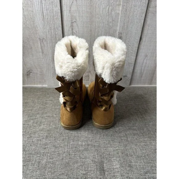 SO Womens Boots Size 5 Chestnut Brown Lori Style Winter Faux Fur Trim Winter - Picture 3 of 8